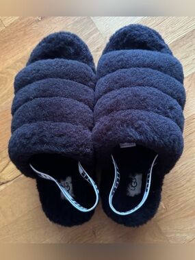 UGG Black Fluff Yeah Slide Slingback Slippers Size 10